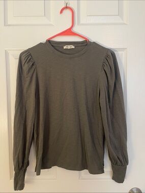 Madewell Olive Puff Sleeve Crewneck Long Sleeve Top